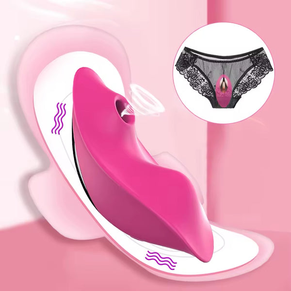 Calcinha Vibratória Controlada Por APP À Distância, Sugador e Vibrador de Clitóris - Rose - Promo