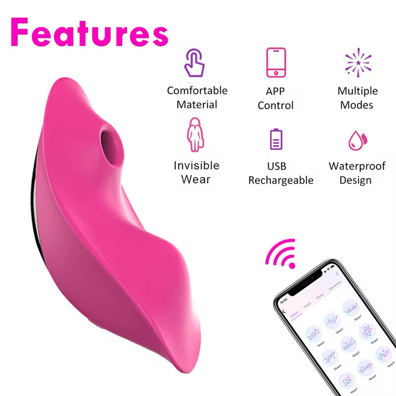 Calcinha Vibratória Controlada Por APP À Distância, Sugador e Vibrador de Clitóris - Rose - Promo