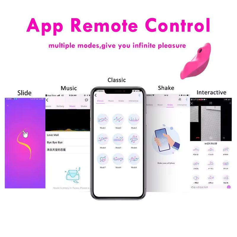 Calcinha Vibratória Controlada Por APP À Distância, Sugador e Vibrador de Clitóris - Rose - Promo