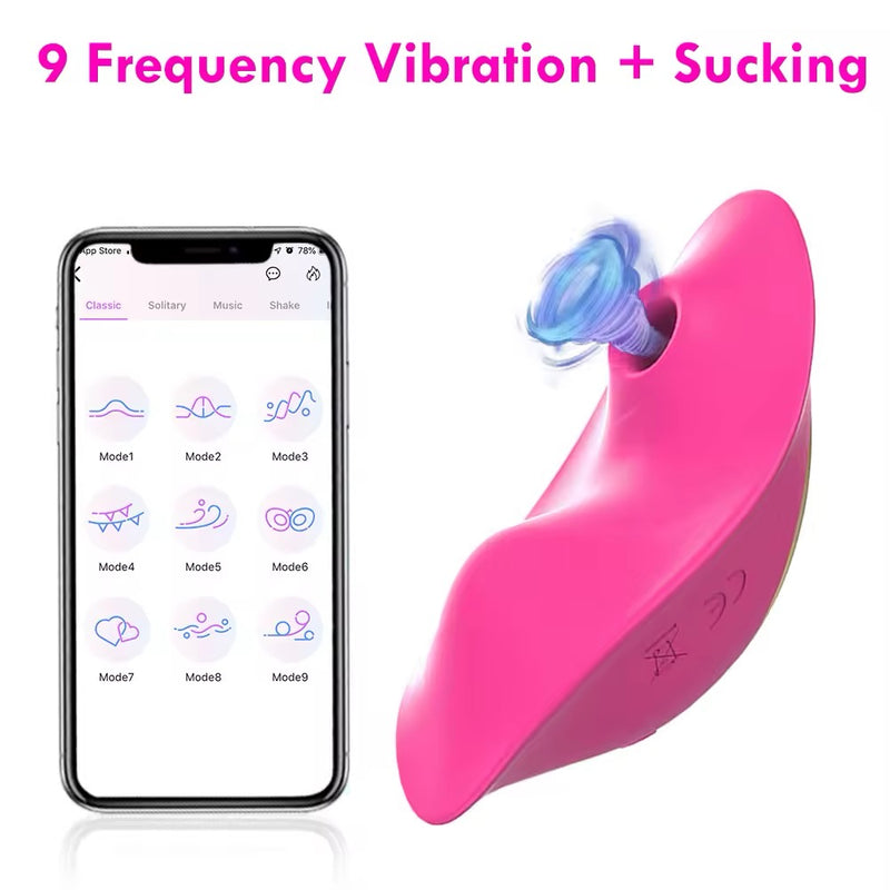 Calcinha Vibratória Controlada Por APP À Distância, Sugador e Vibrador de Clitóris - Rose - Promo