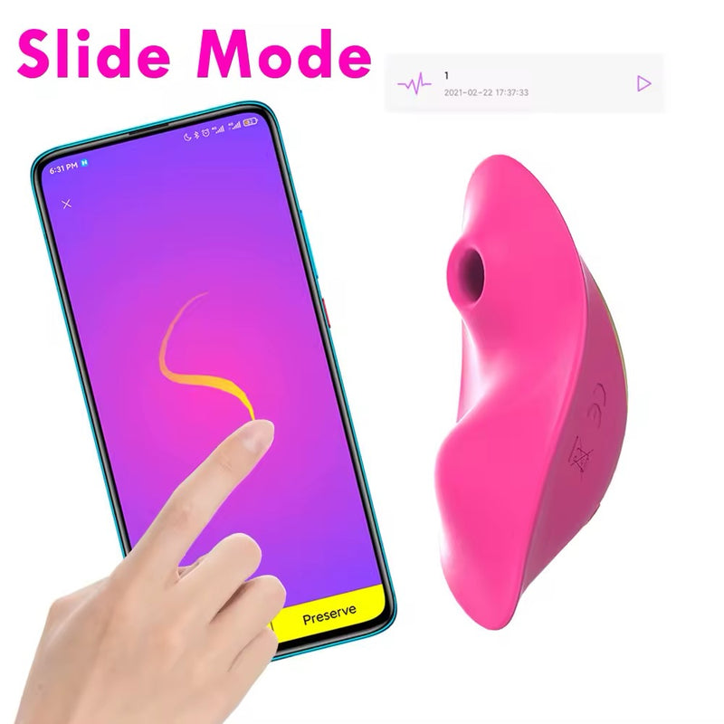 Calcinha Vibratória Controlada Por APP À Distância, Sugador e Vibrador de Clitóris - Rose - Promo