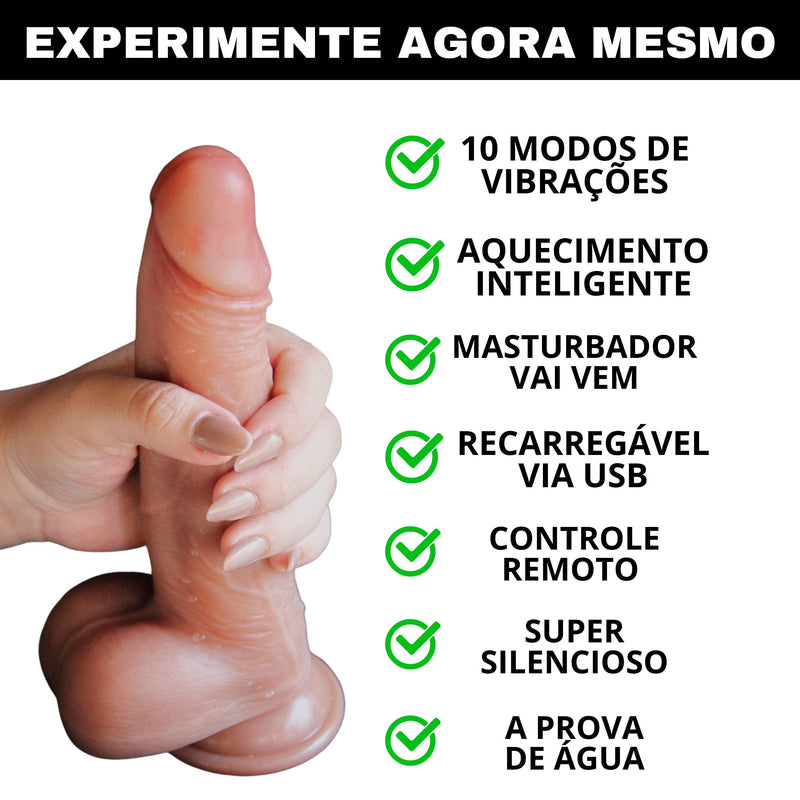 Pênis Realistico com Vai Vem, Vibrações, Aquecimento & Veiudo - SAGAZ 2.0